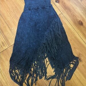 Fringed Black Wrap Skirt